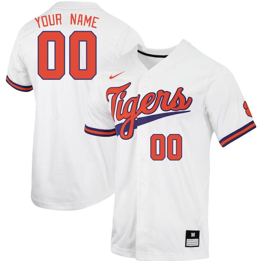 Custom Clemson Tigers Name And Number College Baseball Jerseys Stitched-White - Click Image to Close